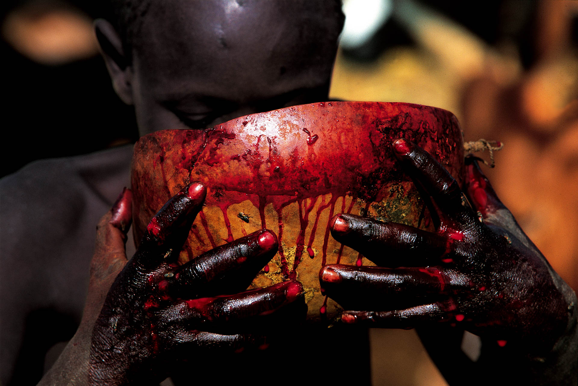 The Blood meal is one of the propitiatory rituals of the Surma, a tribe of farmers and livestock breeders who entrust their hopes for survival to their animals.