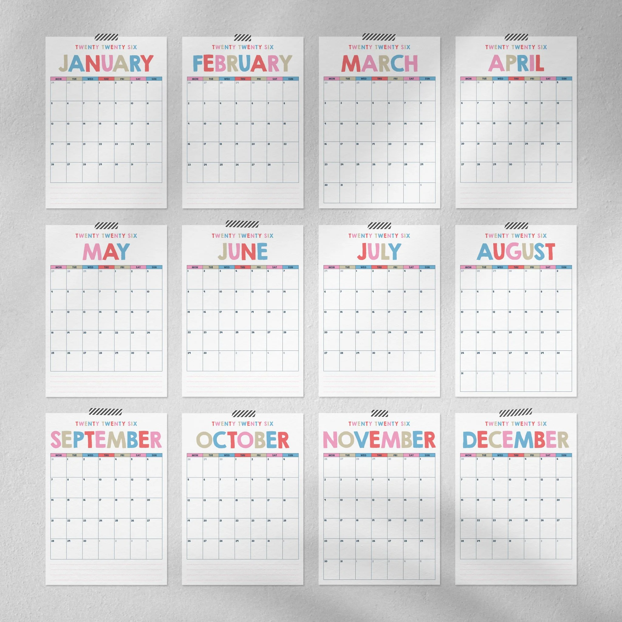 12 individual pages 2026 calendar planner