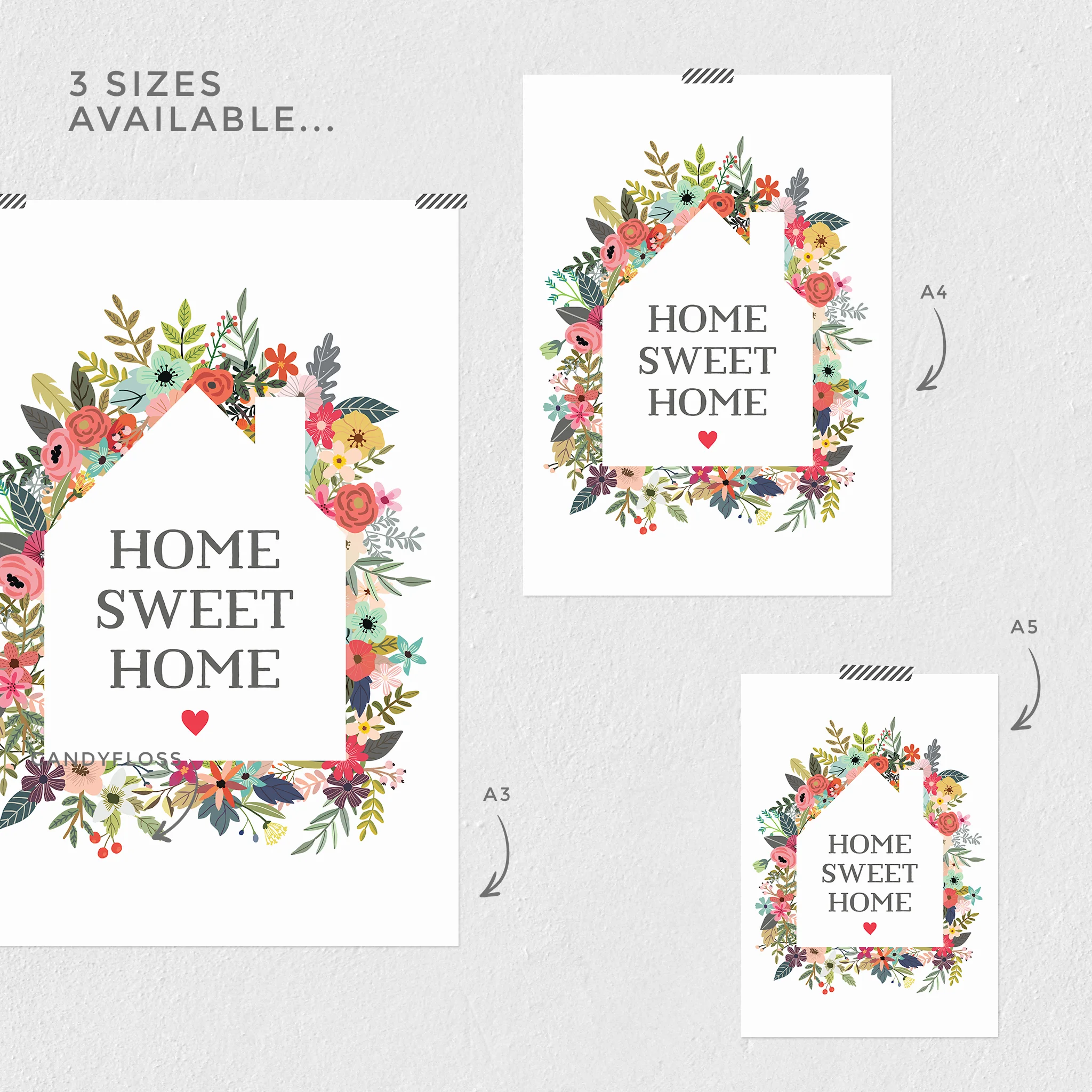 'Home sweet home' print available in three different sizes
