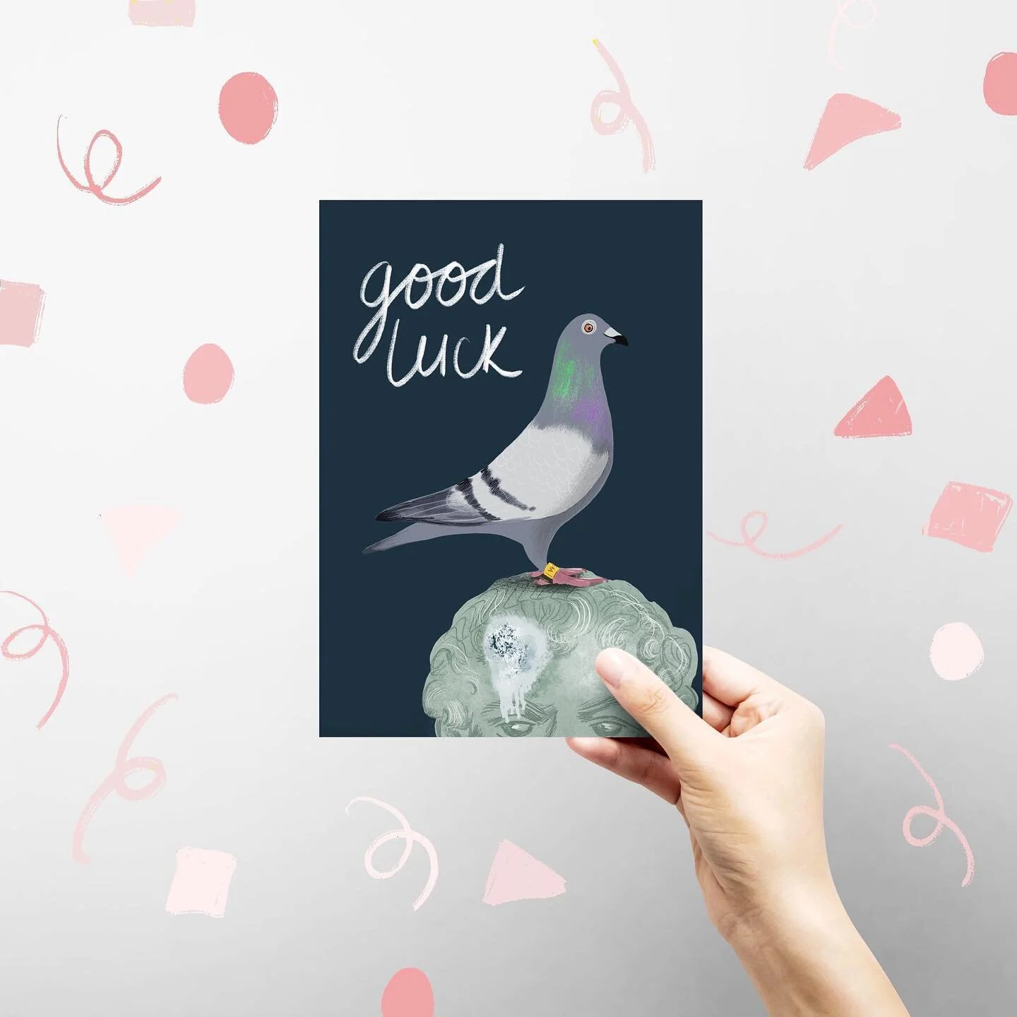 You can&rsquo;t always guarantee a bird is going to poop on you and bring good luck, so I have the answer! ☘️🐦💩
.
.
.
.
.
.
#goodluck #greetingcardsuk #greetingscards #greetingscardsofinstagram #pigeonart  #justacard