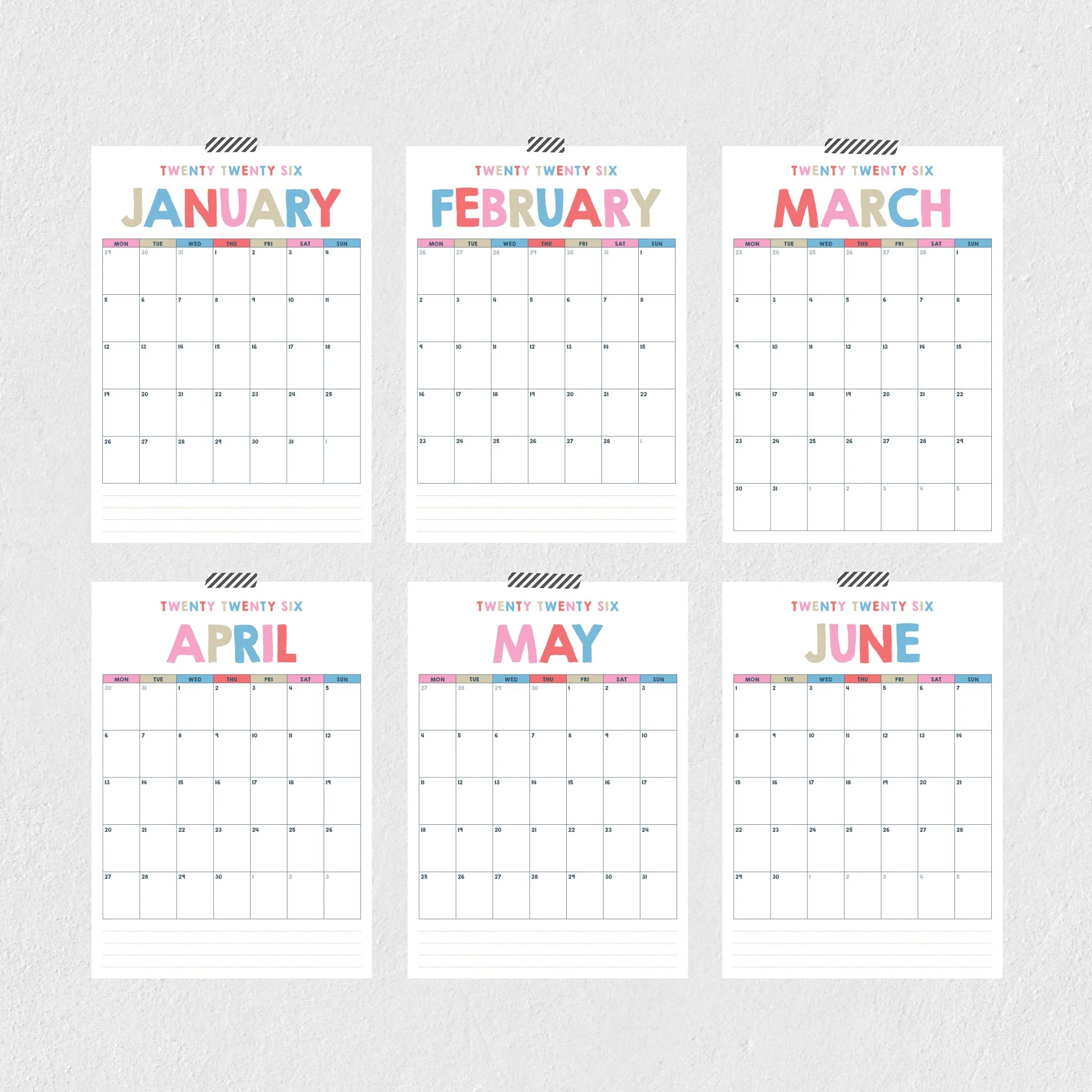 12 individual pages 2026 calendar planner