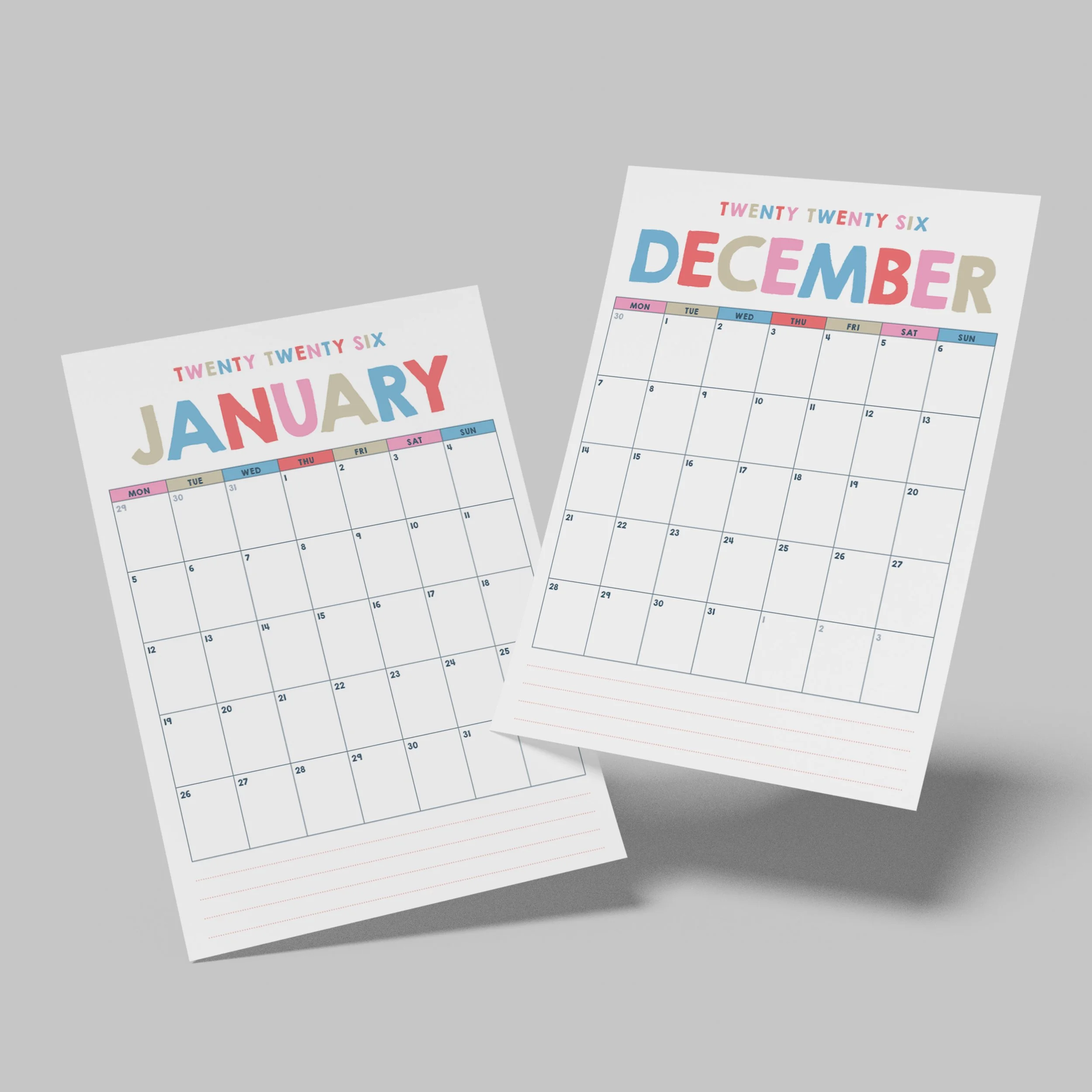 2026 calendar planner bold modern