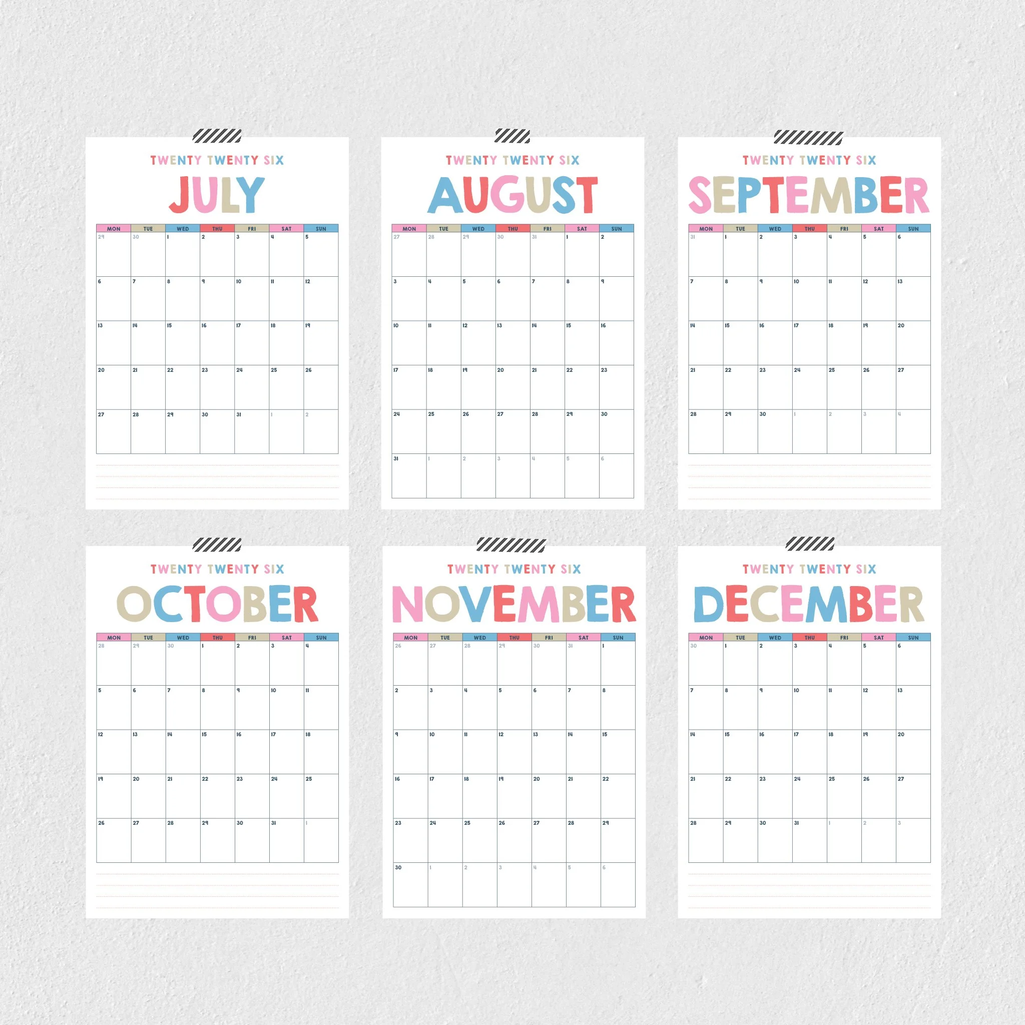 12 individual pages 2026 calendar planner