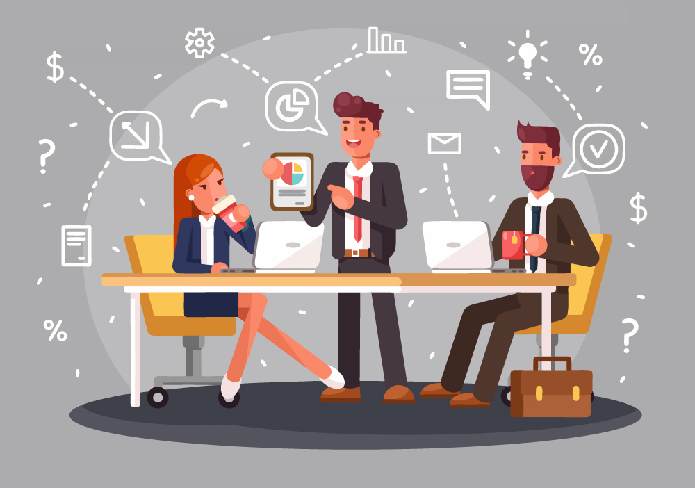 Figure 6. From "Brainstorming creative team idea discussion people. Teamwork staff around table laptop chief art director designer programmer. Flat style vector illustration," by StonePictures, n.d., https://www.shutterstock.com/image-vector/brainstorming-creative-team-idea-discussion-people-675956599/ . Copyright 2018 by StonePictures.