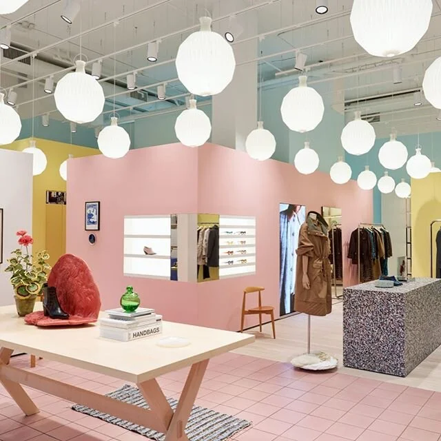 Check out @ganni stores for some design inspiration. We love the color blocking and textures used in these interiors! #designinspiration #color #retaildesign #visualmerchandising #interiordesign