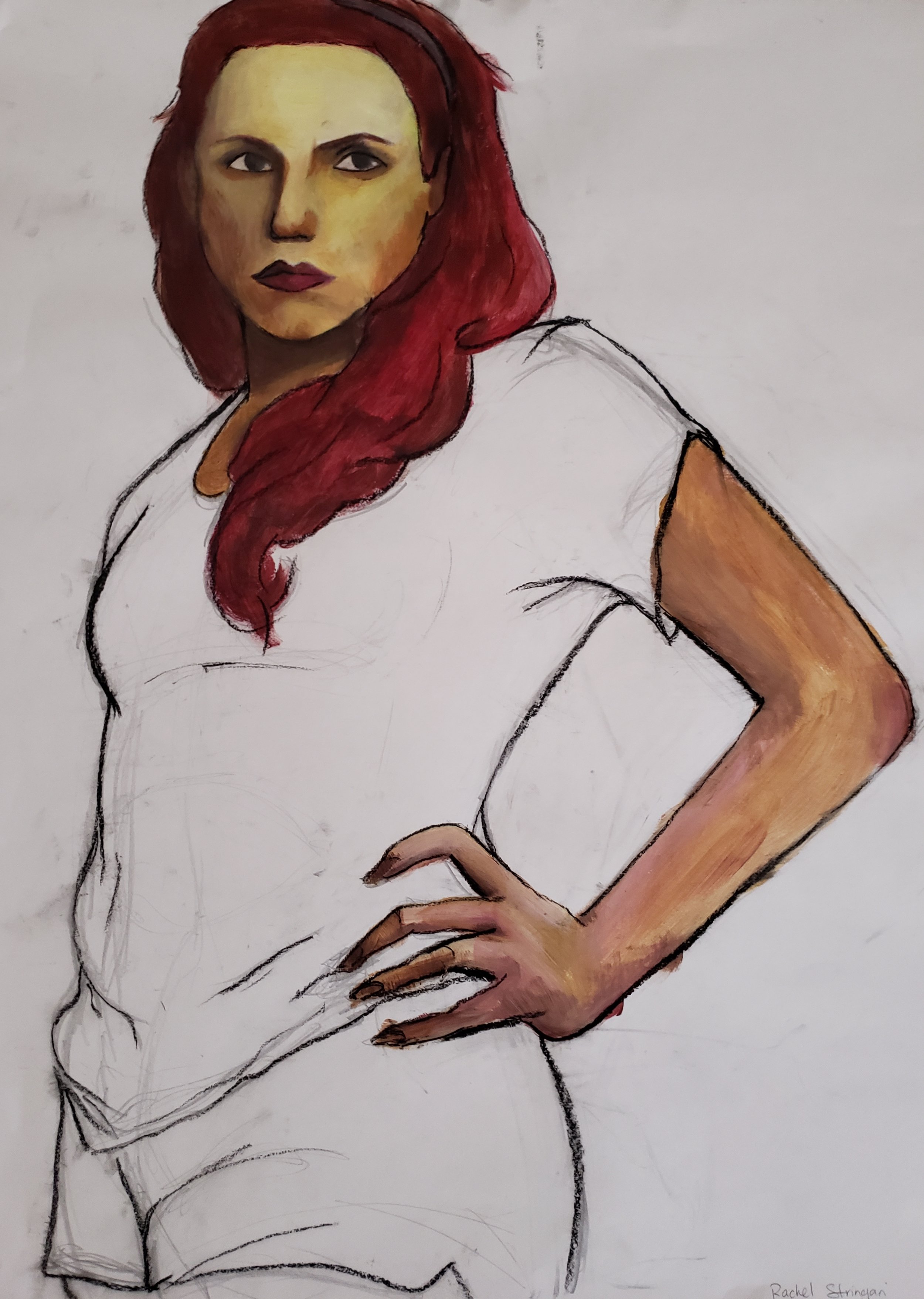 Self Portrait, Charcoal, Graphite, and Acrylic