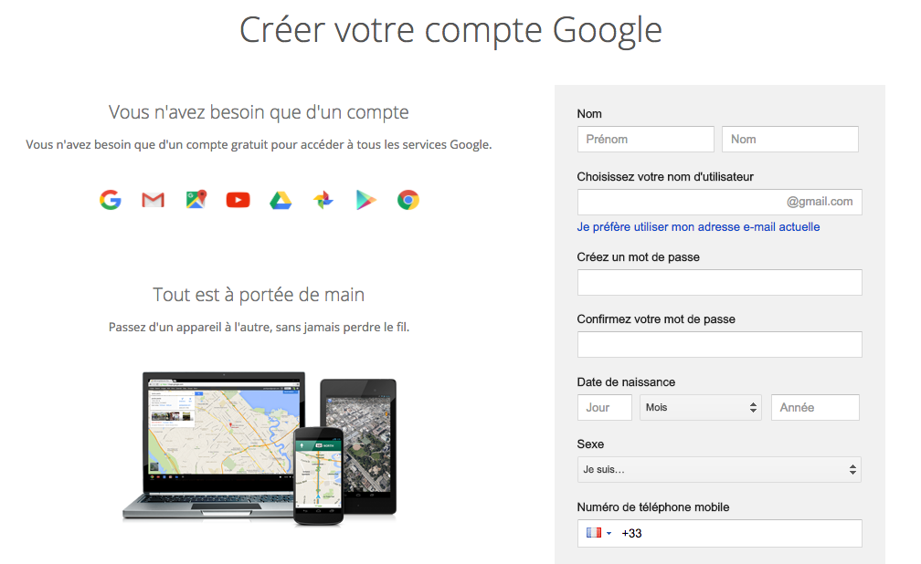 ... ou bien créez un compte Google.