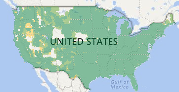 Cricket Wireless Coverage - Green is Data - Data follows AT&T - no roaming. 