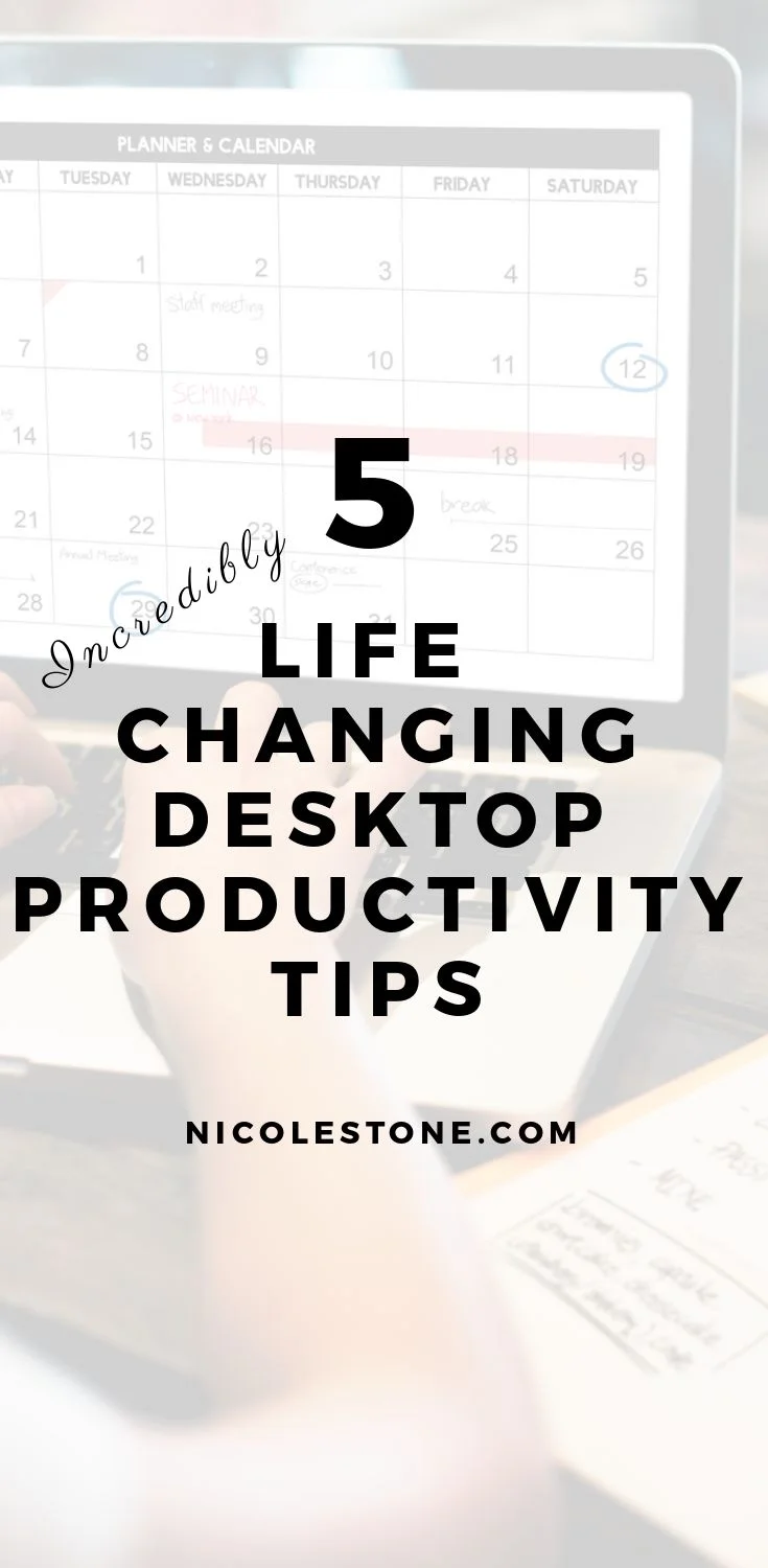 Desktop productivity tips that will change your life! These 5 super simple tips will help you declutter your work place and become much more productive at work! #productivity #minimalism #improvement #selfimprovement #personaldevelopment #worktips