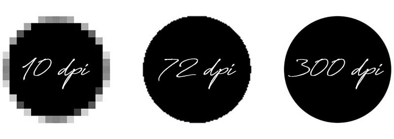 image showing the difference between 10, 72, and 300 dpi
