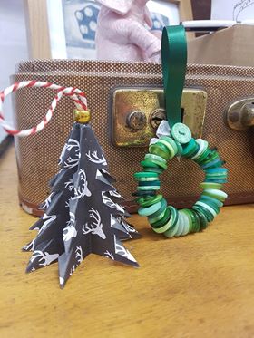 Emma Lewis - Paper Tree Decoration £1 Button Wreath £2.50