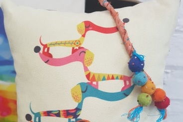 Stacked Sausage Dog Cushion by RollerDog Designs, *reduced to £10*