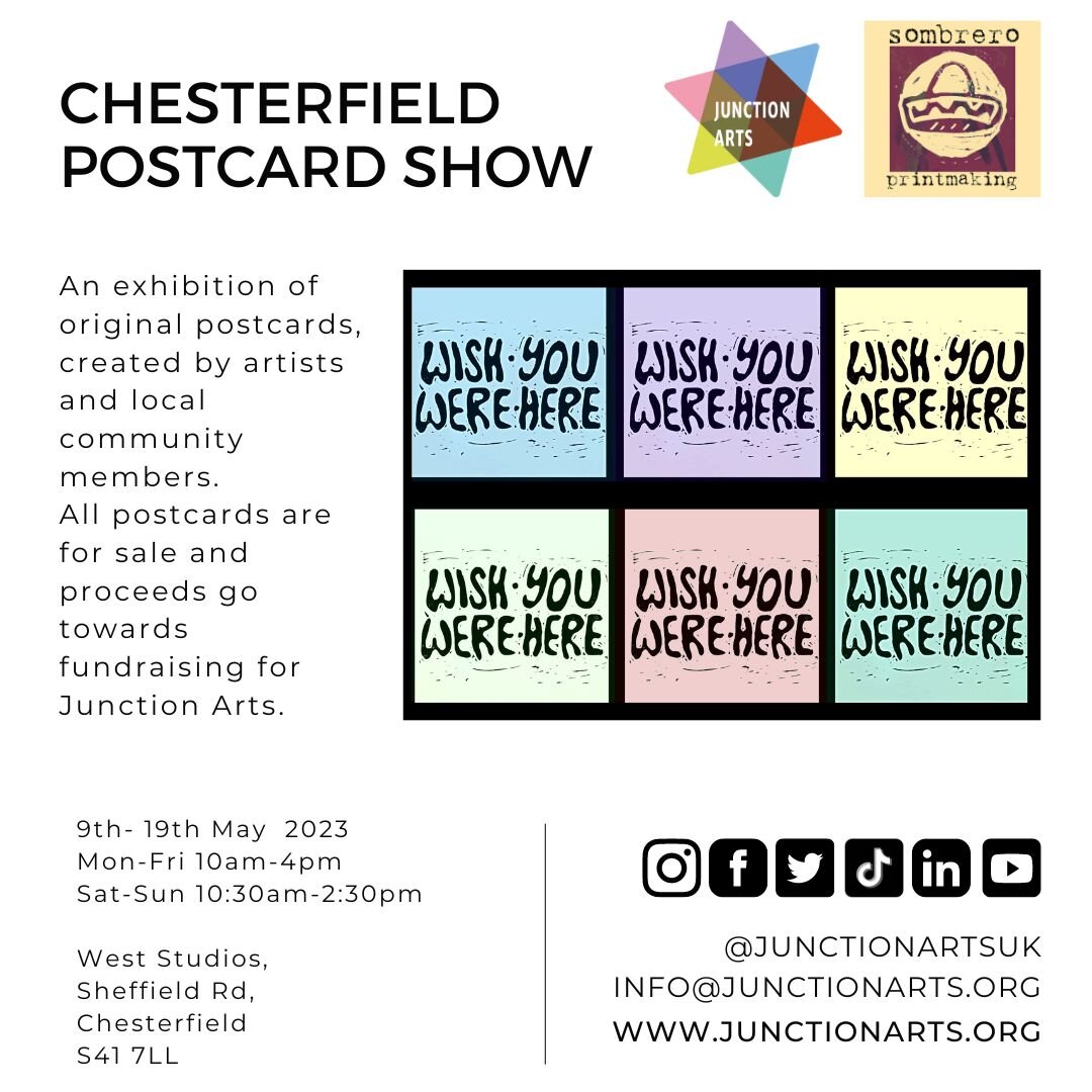 Our next exhibition is The Chesterfield Postcard Show, organised by Junction Arts, starting on Tuesday 9th May.

Click the link in our bio for more information about the postcard show.

#Chesterfield #Chesterfielduk #art #artexhibition #Chesterfieldp