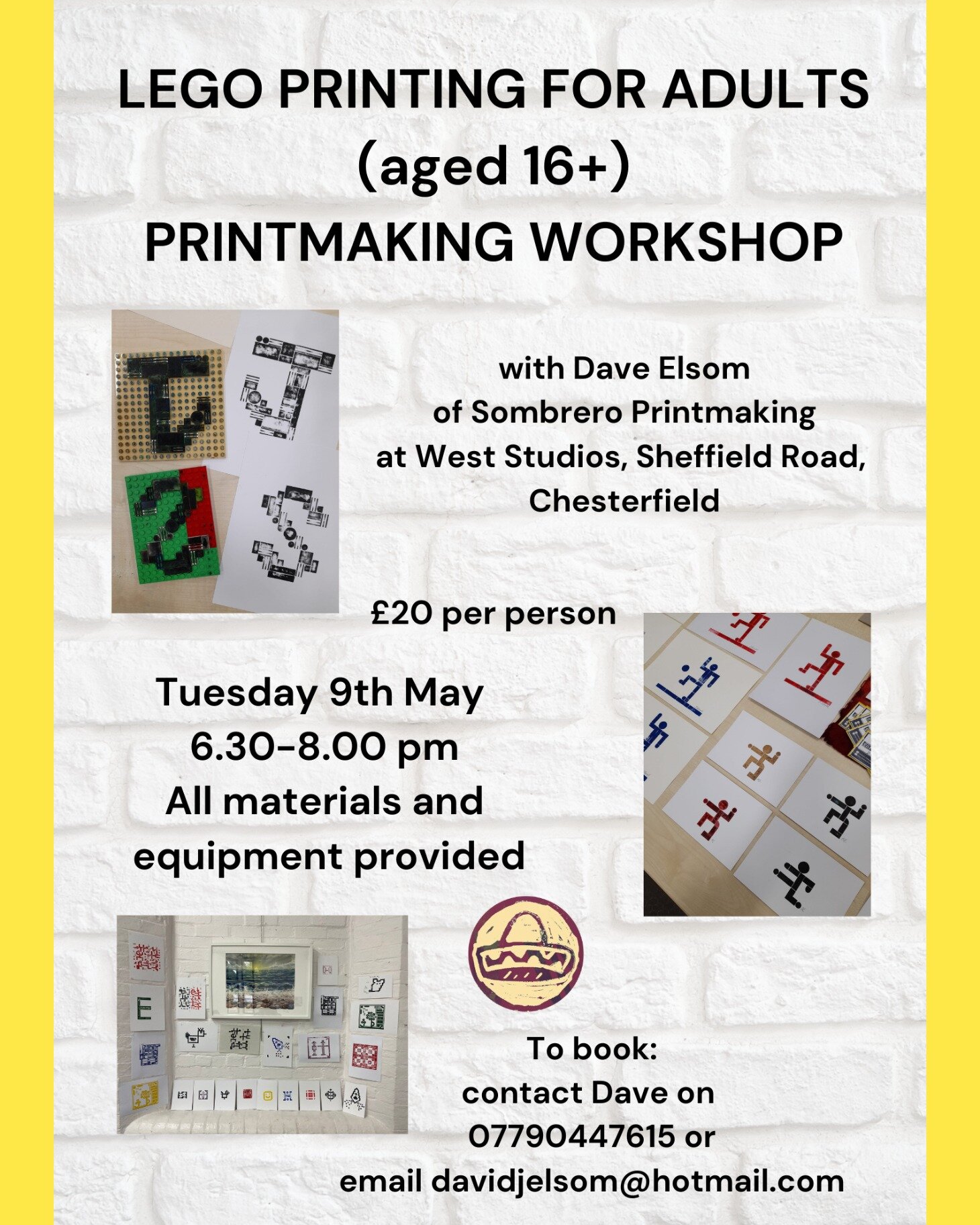 Join Chesterfield based printmaker Dave Elsom at West Studios for a Lego printing for adults workshop.
It's just &pound;20 per person for a 90 minute workshop where you'll use Lego to make printing plates so you can print off your unique designs onto