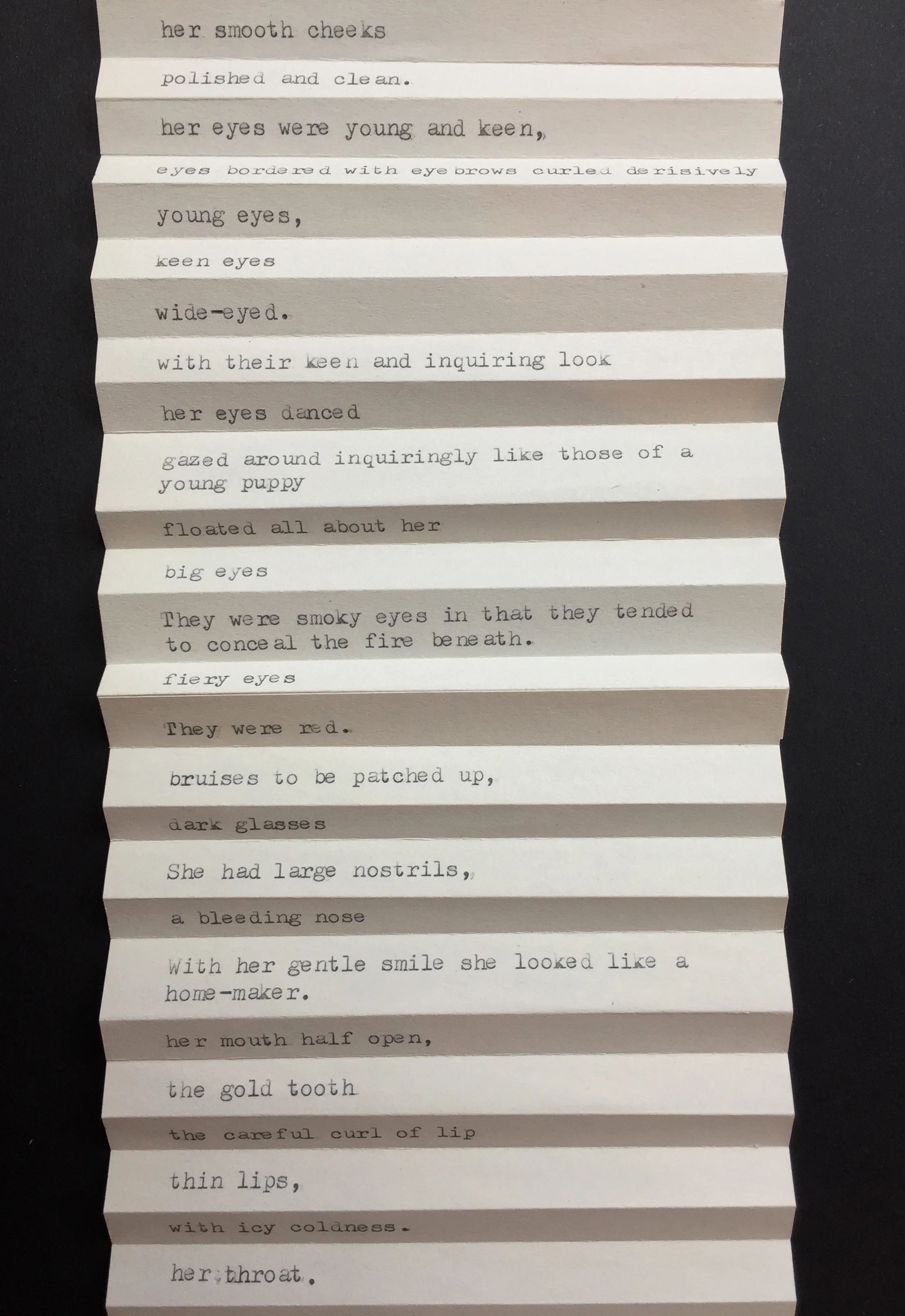 After Ekwensi: All the Single Ladies (detail) 11cm x 78cm (approx.), 2018, type-written text on folded paper