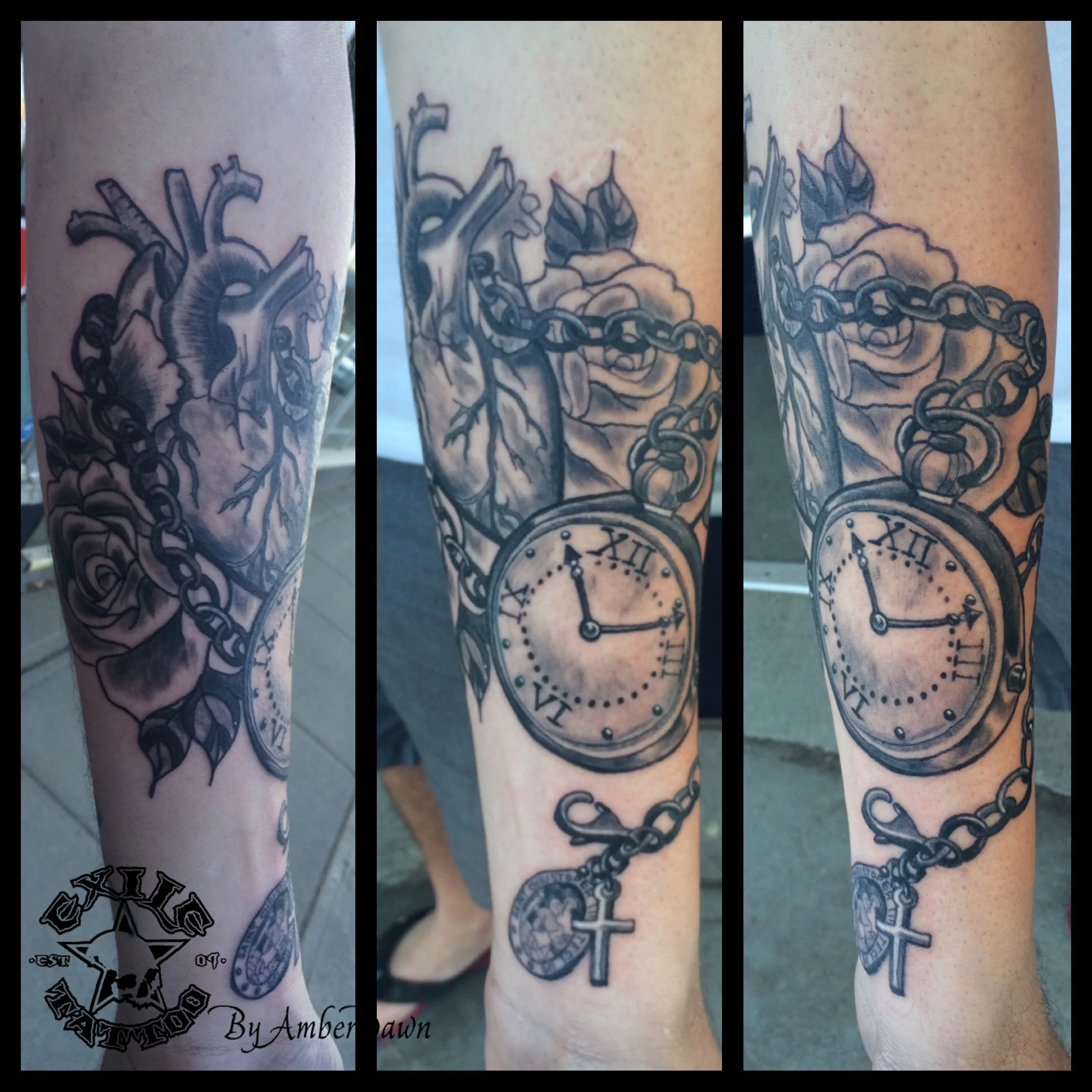 Heart and Clock Tattoo