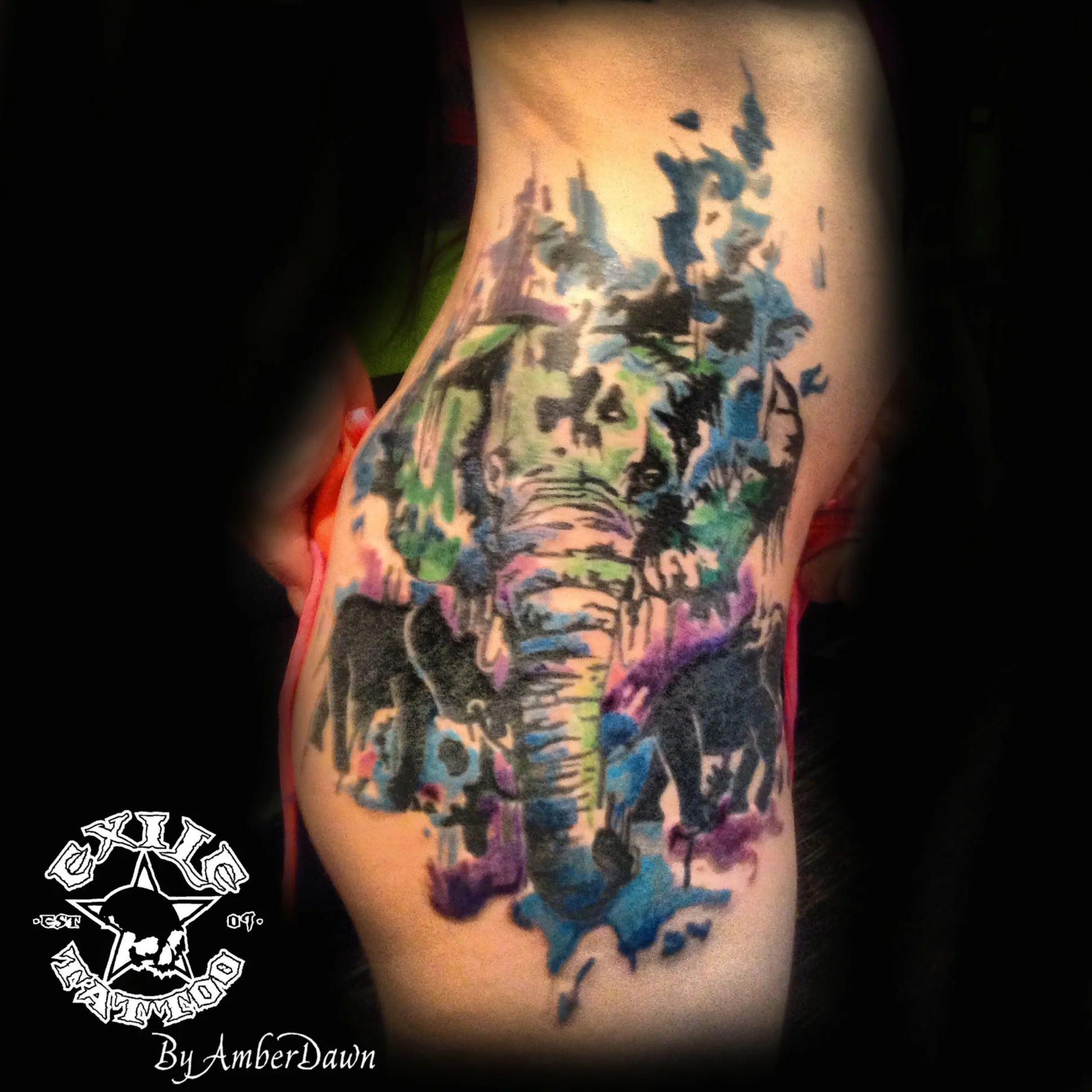 Abstract Elephant Tattoo