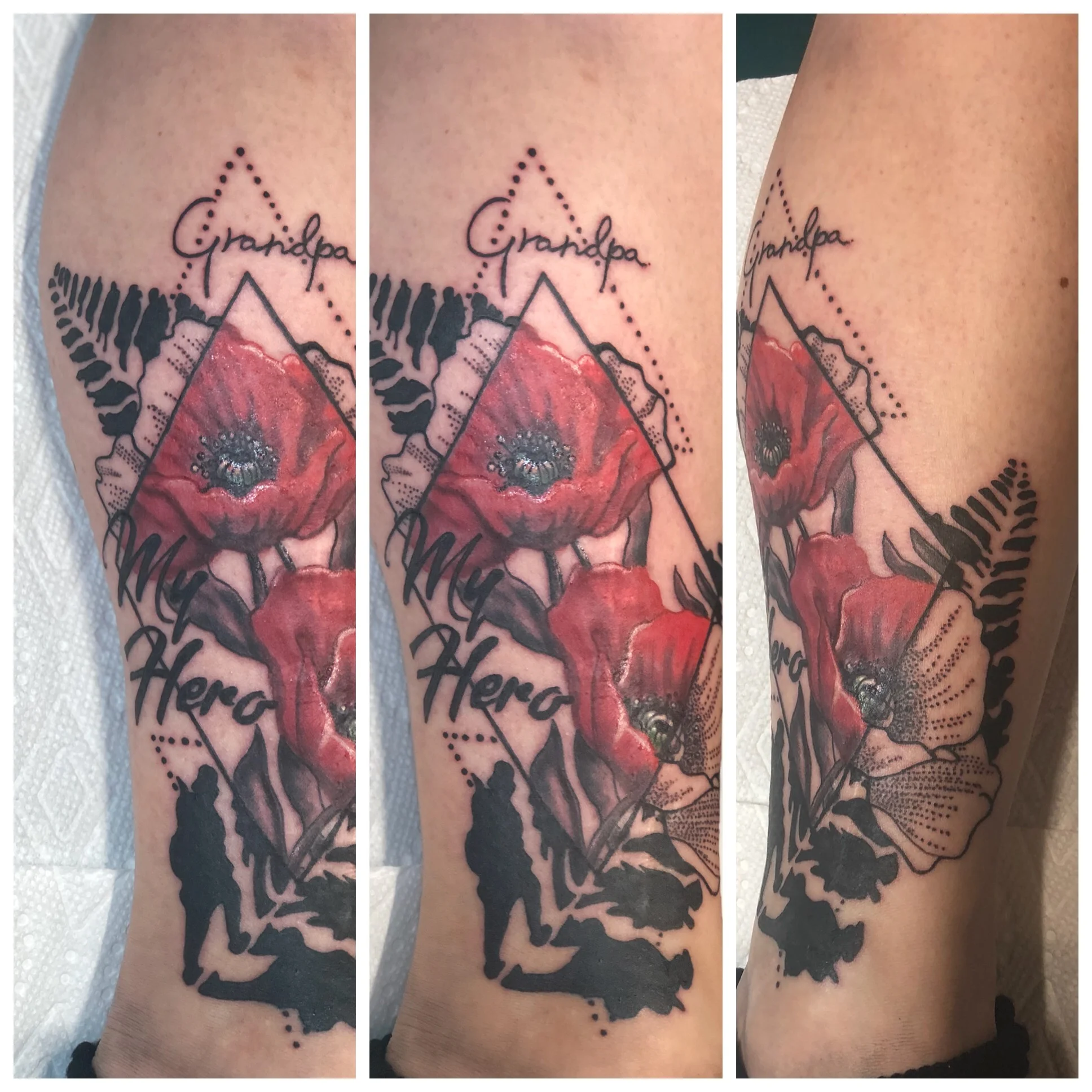 Geometric and Realistic Poppy Tattoo