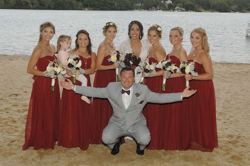 Bridesmaids and groom