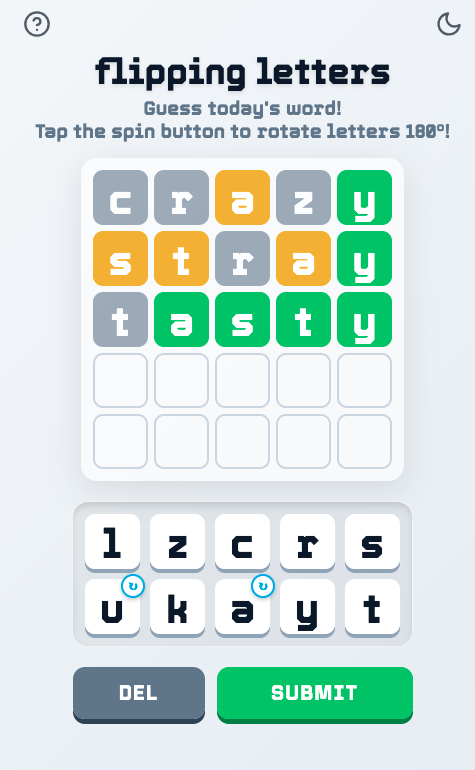 a screenshot of the daily word game Flipping Letters