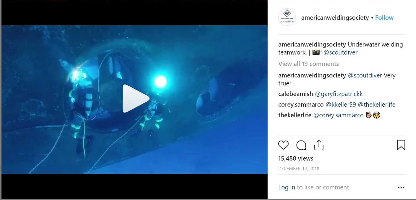 The American Welding Society engage their Instagram followers with interesting images and videos of welding.