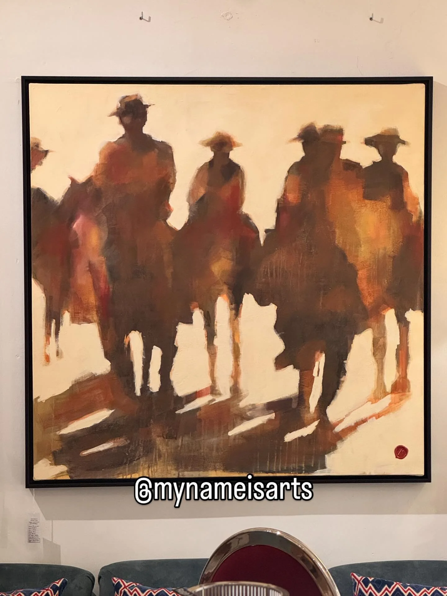 Some fun home furnishings, including David Marshall candlesticks and a beautiful painting from Paul Arts @mynameisarts