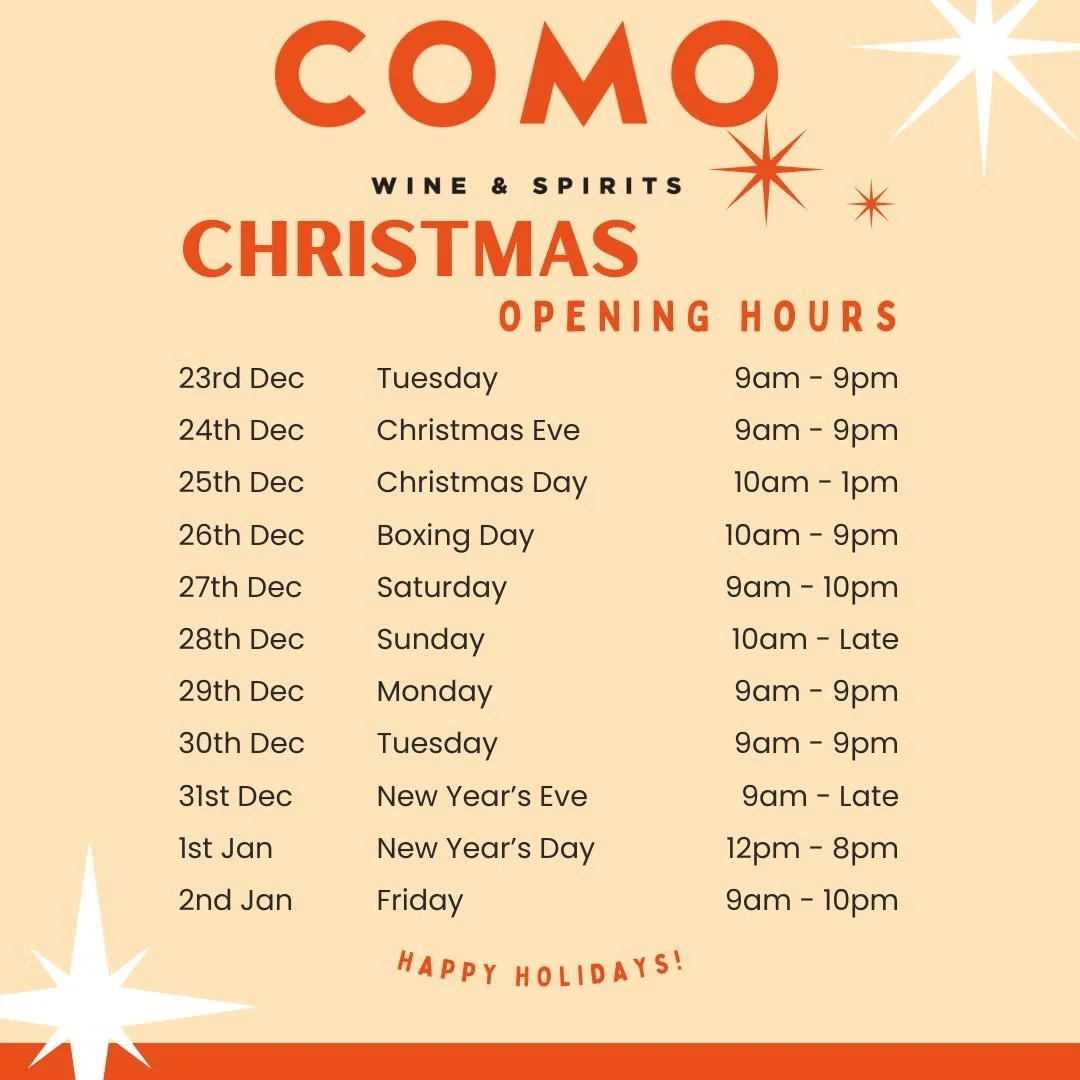 Our holiday opening hours at Como Wines and Spirits, open every day in case you need a last minute christmas present or even just a bottle for yourself 

#comowines #melbournewine #southyarra #wine #christmaswine
