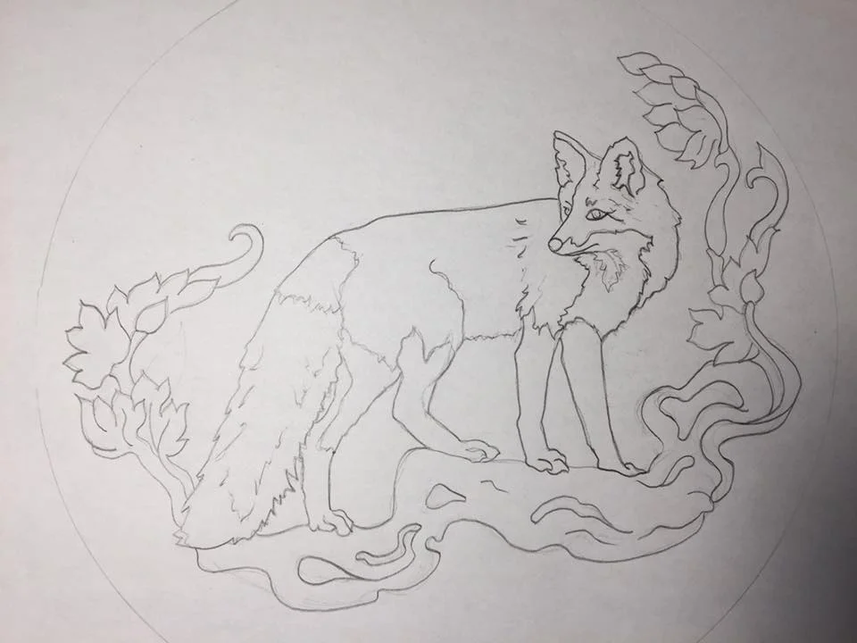Preliminary sketch of the festive fox we’ll be painting!