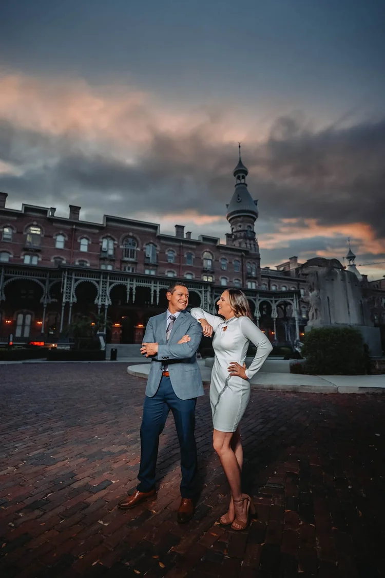 Engagement photos in downtown Tampa at dusk, by Henry M Production