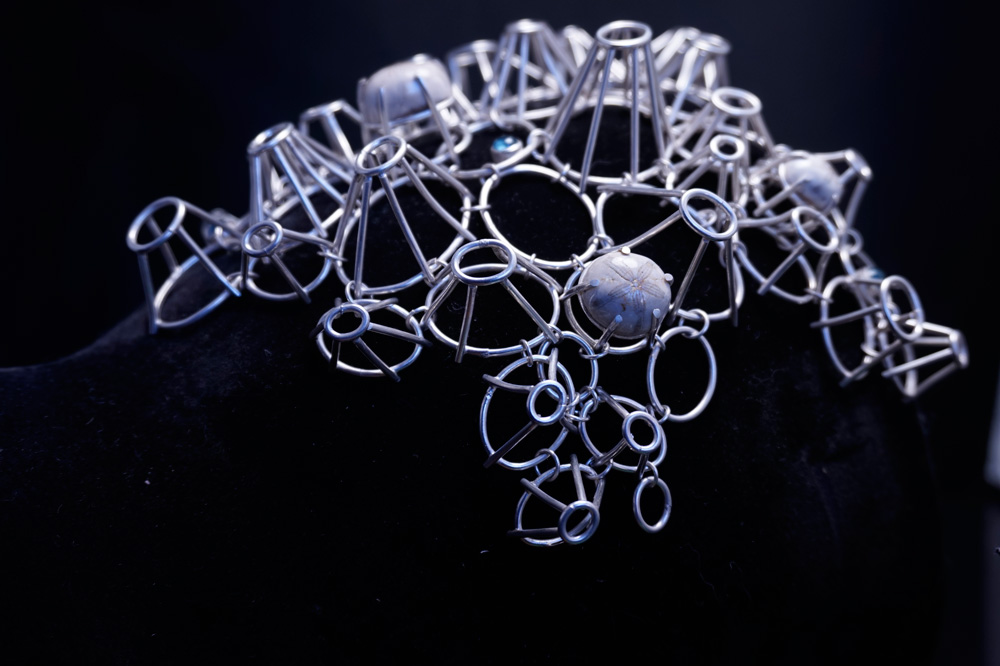 Barnacle Shoulder Piece -Fossil Sand Dollars with Blue Topaz