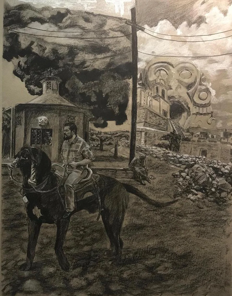 Untitled , 2018 24”x18” Black and White Conte on Toned Paper