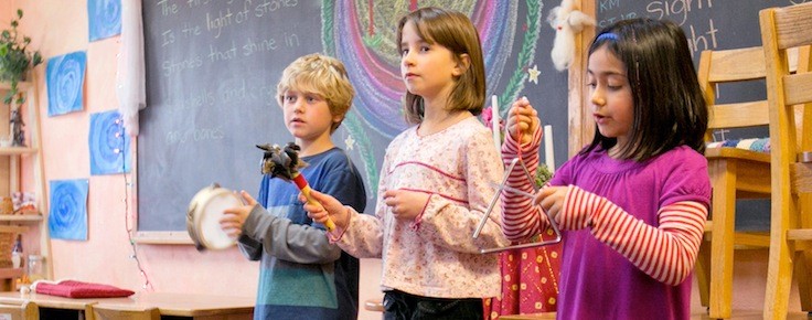 As children reach higher developmental levels rhythmic instruments are introduced.