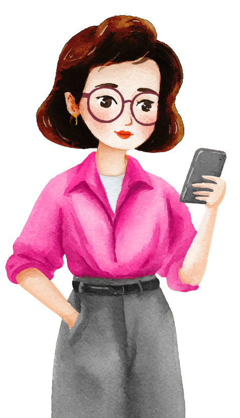 Watercolor illustration of woman with glasses, representing Jess a leadership coach