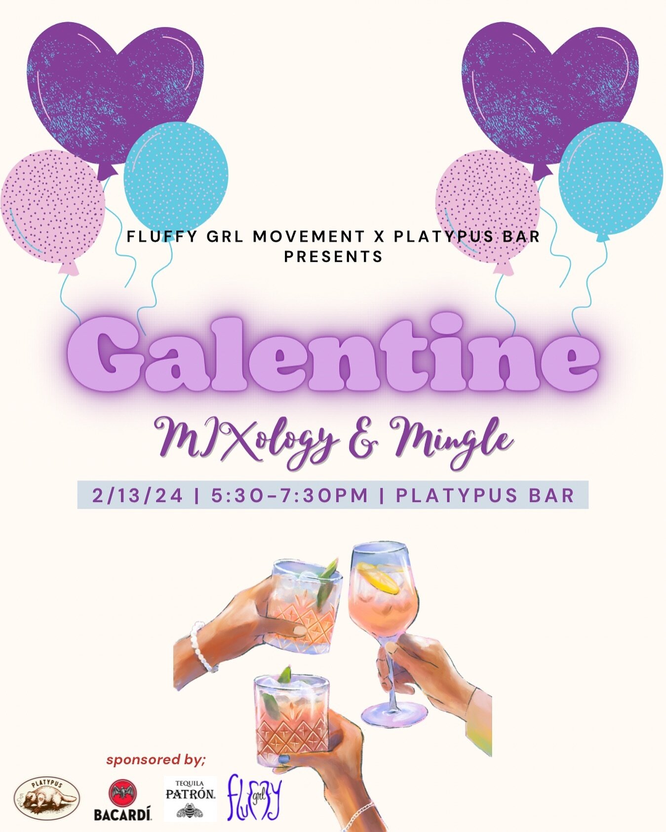 Sip self-love with a side of sass at Galentine MIXology &amp; Mingle Meet Up! 🍹✨ 

✨✨LINK IN BIO FOR TICKETS✨✨

Join the Fluffy GRL Movement for a night of fabulous cocktails, guided by @drinkplatypus owner and celebrity STAR-tender, Meredith! Spons