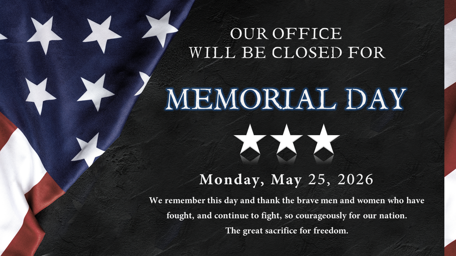 The Oasis Office Closed for Memorial Day 
