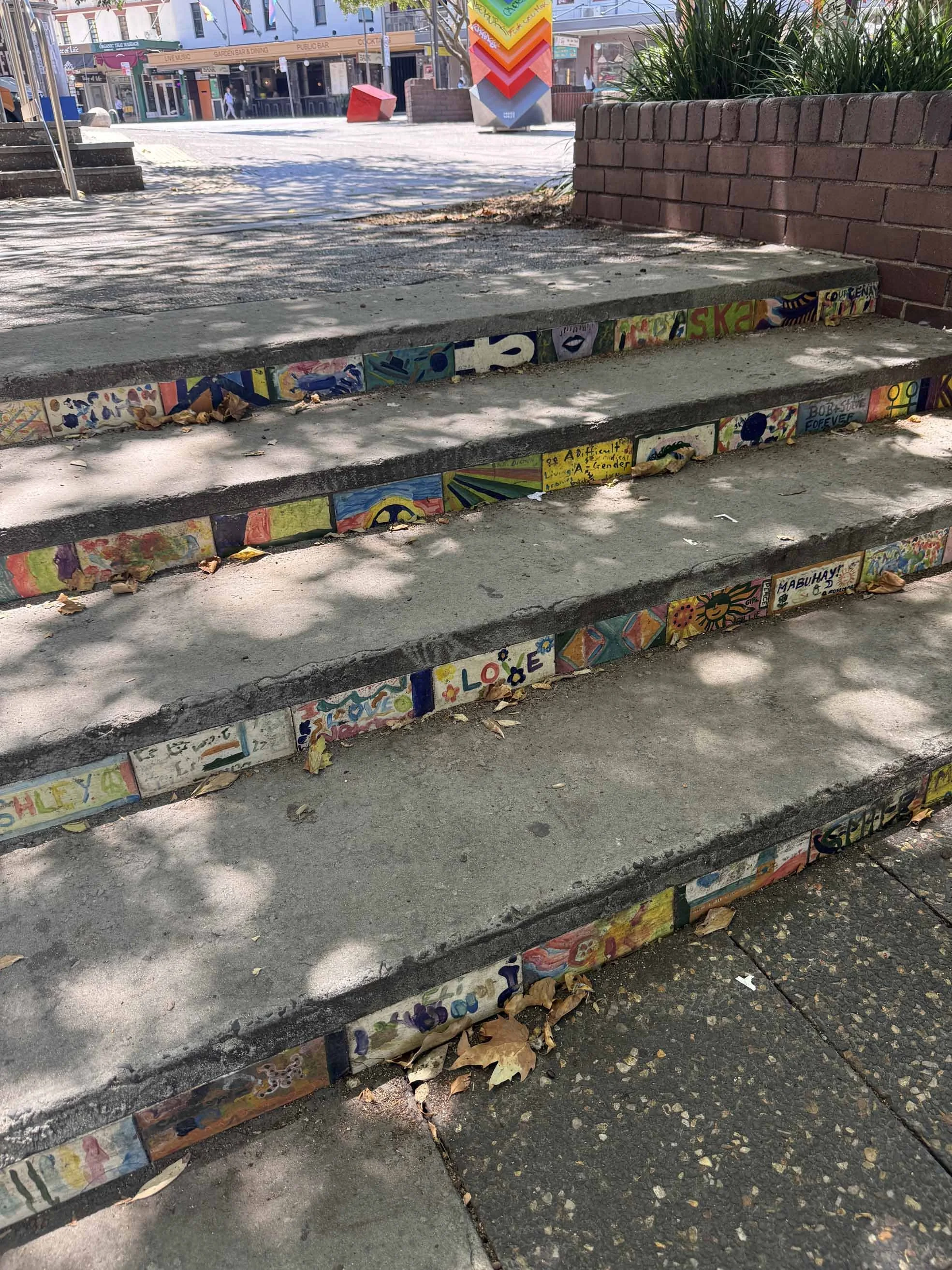  The Square features public art installed over many years, now in various states of decay. 