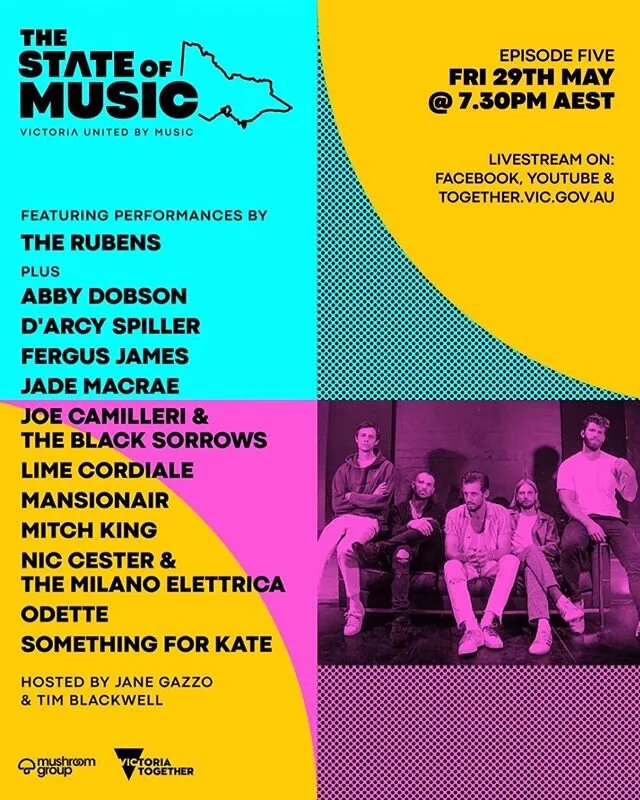 Tune into this Friday at 7:30pm for The State of Music episode 5 featuring @jojocamilleri @somethingforkate @limecordiale @darcyspiller. Proudly brought you by @victoriatogether and @mushroomgroup