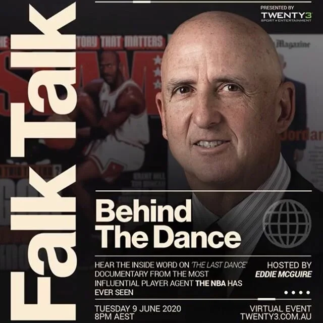 WooHah Productions delivers a pay-per-view event for @twenty3group through our @studio45.live virtual studio package with the legendary host @eddie_mcguire interviewing Michael Jordan&rsquo;s agent @davidb.falk.