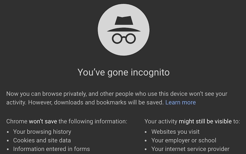 A Google Chrome "incognito" window.
