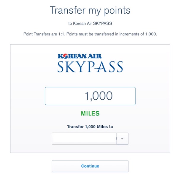 You can transfer Chase Ultimate Rewards points to Korean Air Skypass