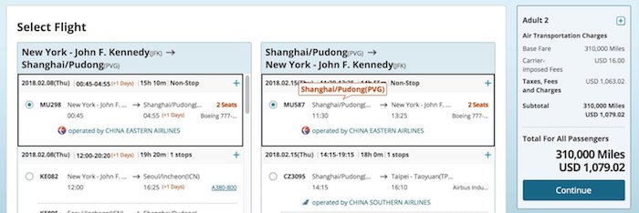 Nonstop JFK to PVG on China Eastern with Skymiles
