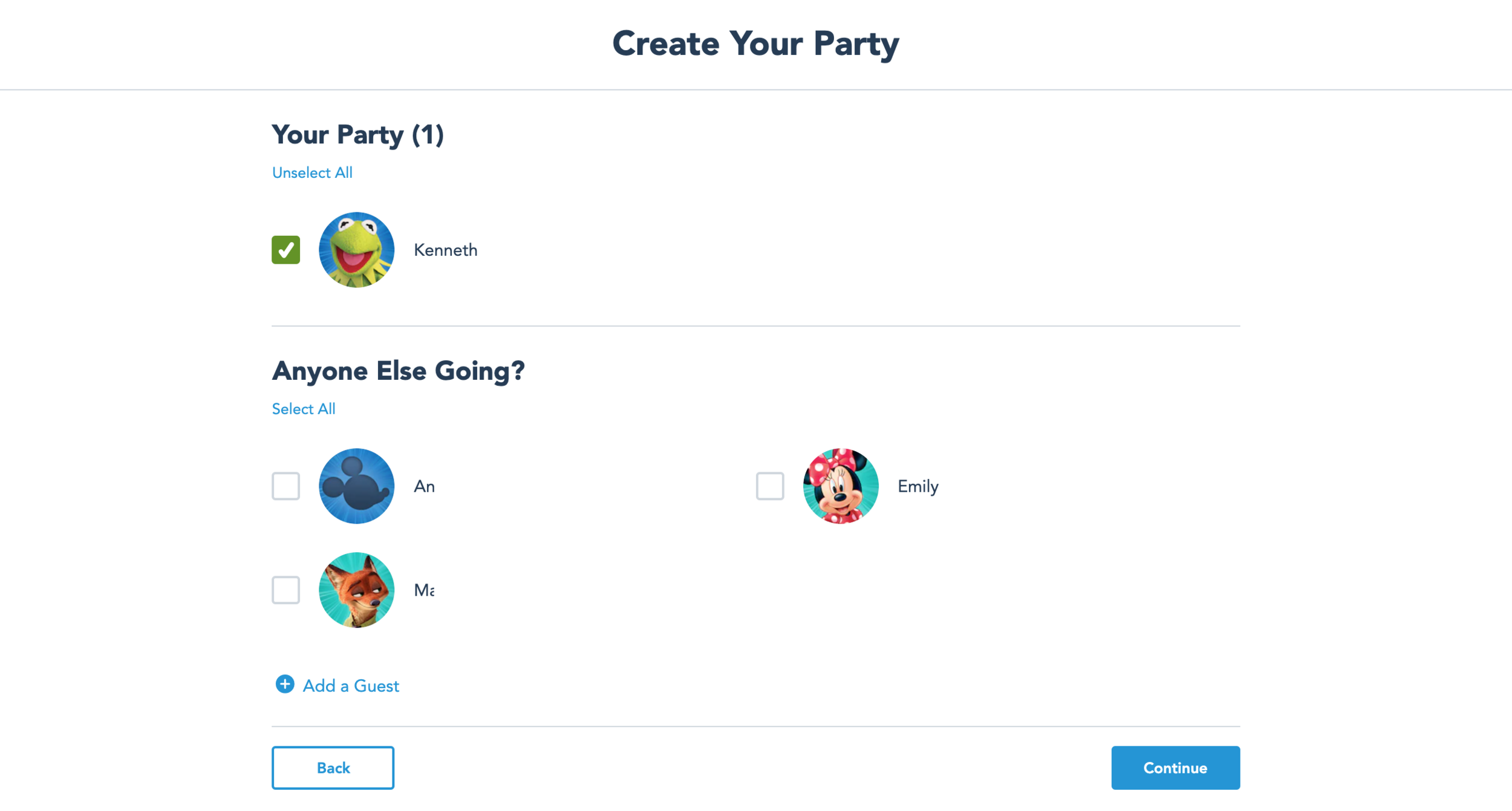 disney world parks pass reservations 03 party screen.png