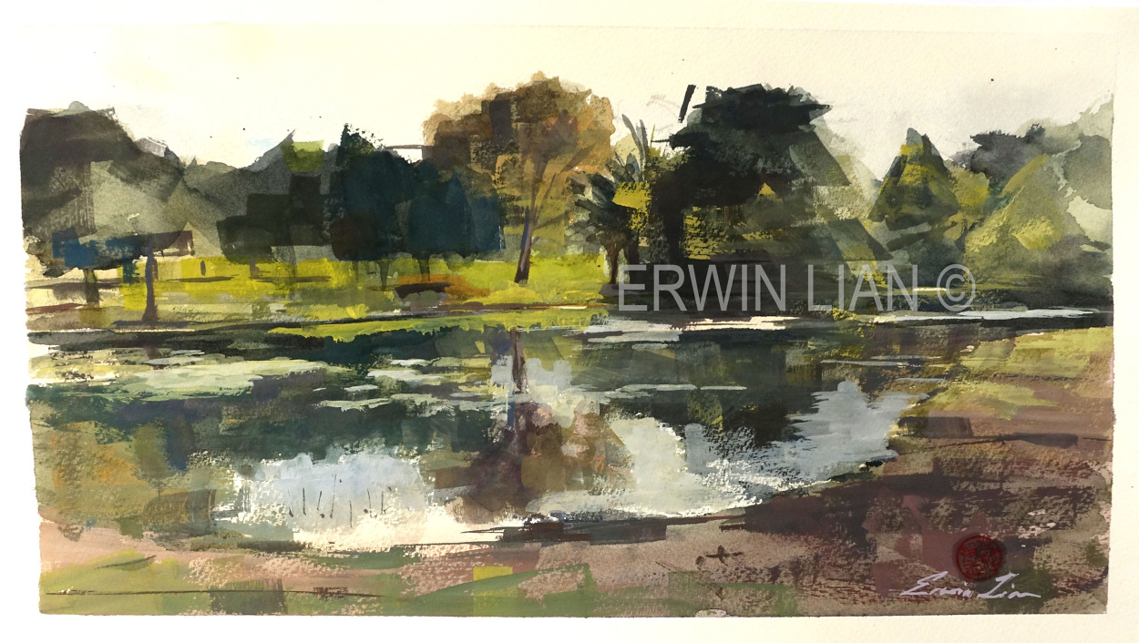 Botanical Gardens Singapore, 37 cm x 20 cm, Transparent Watercolor & Gouache
