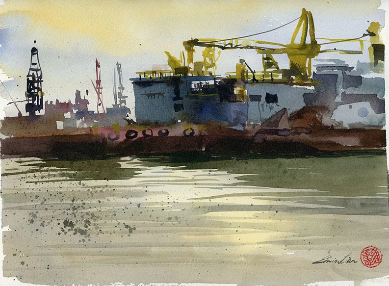 Sunset by West Coast, 27 cm x 21 cm, Transparent Watercolor