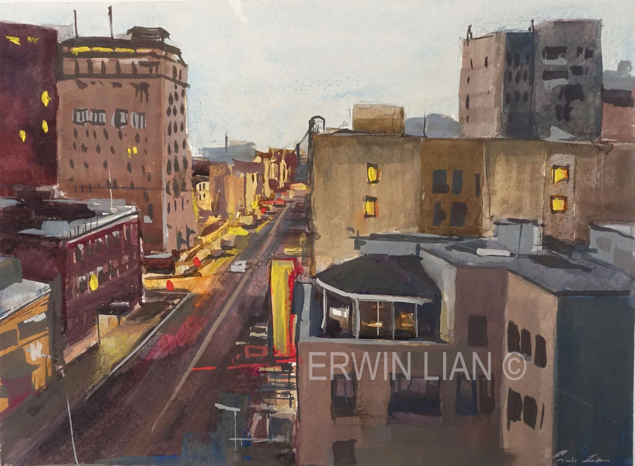 Sunrise in San Francisco, 30 cm x 22 cm Watercolor & Gouache