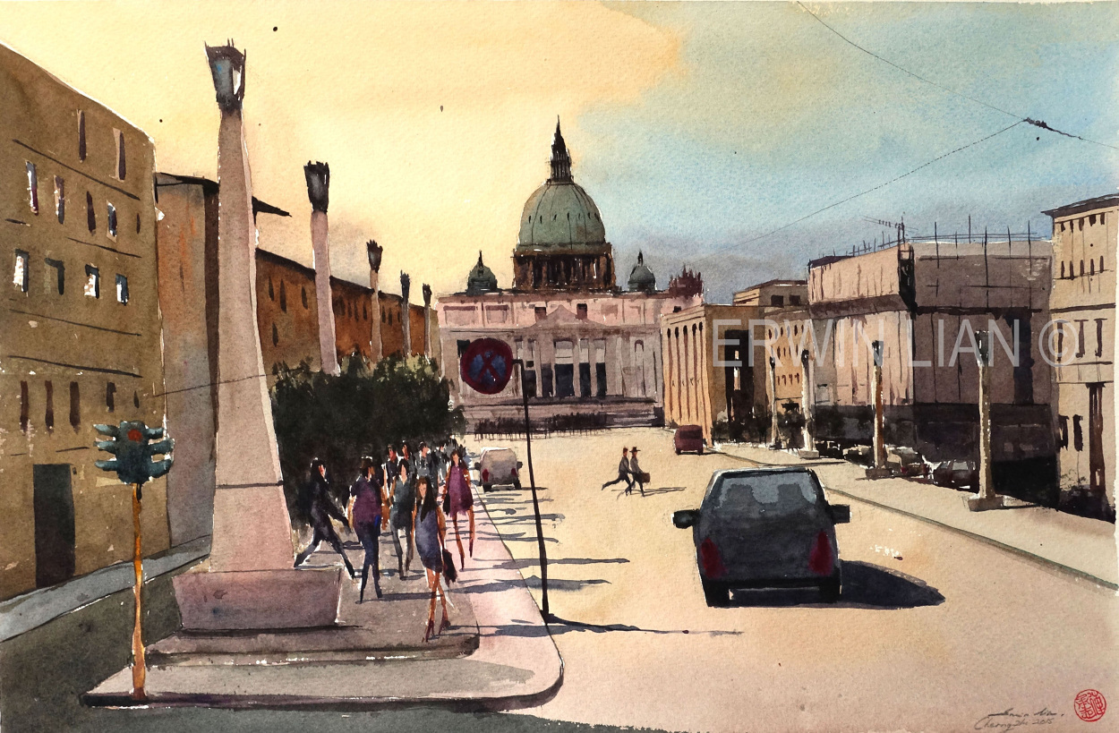 Road to Rome, 53.5 cm x 35 cm, Transparent Watercolor