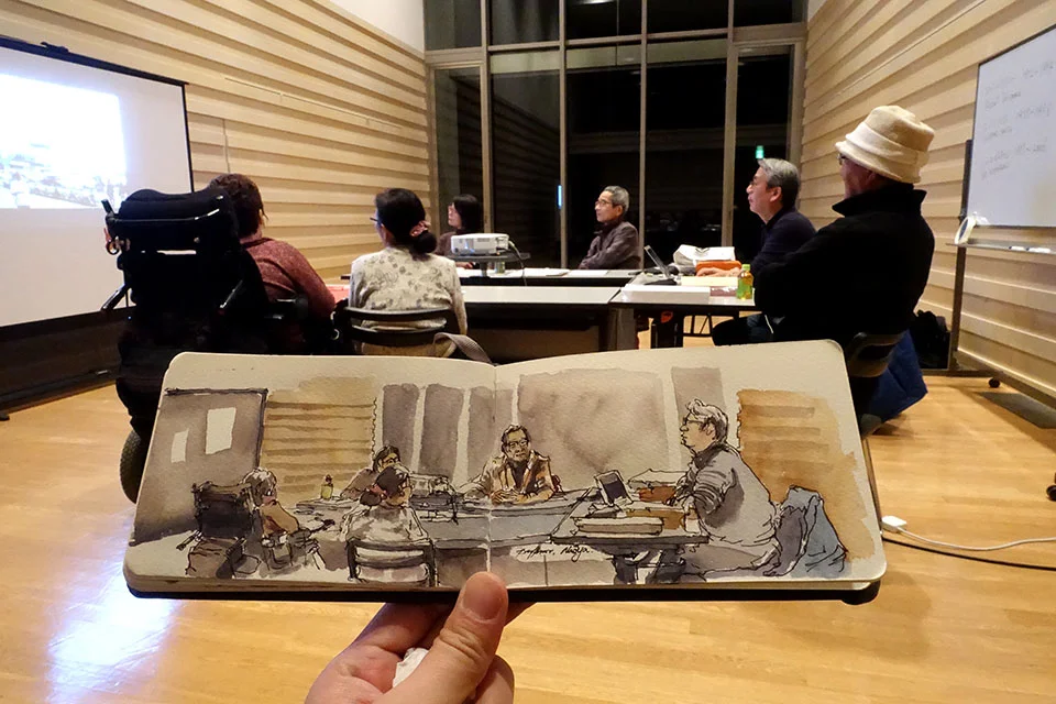 Sketch of a workshop by Naoya Yoshikawa. Another fellow Artists in residency at AIAV