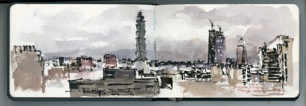 An old sketch I did of Taipei from a hike up Elephant mountain.