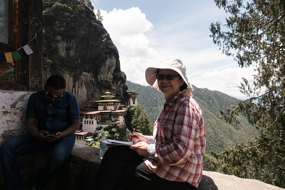 Phyllis sketching up at Tiger's Nest