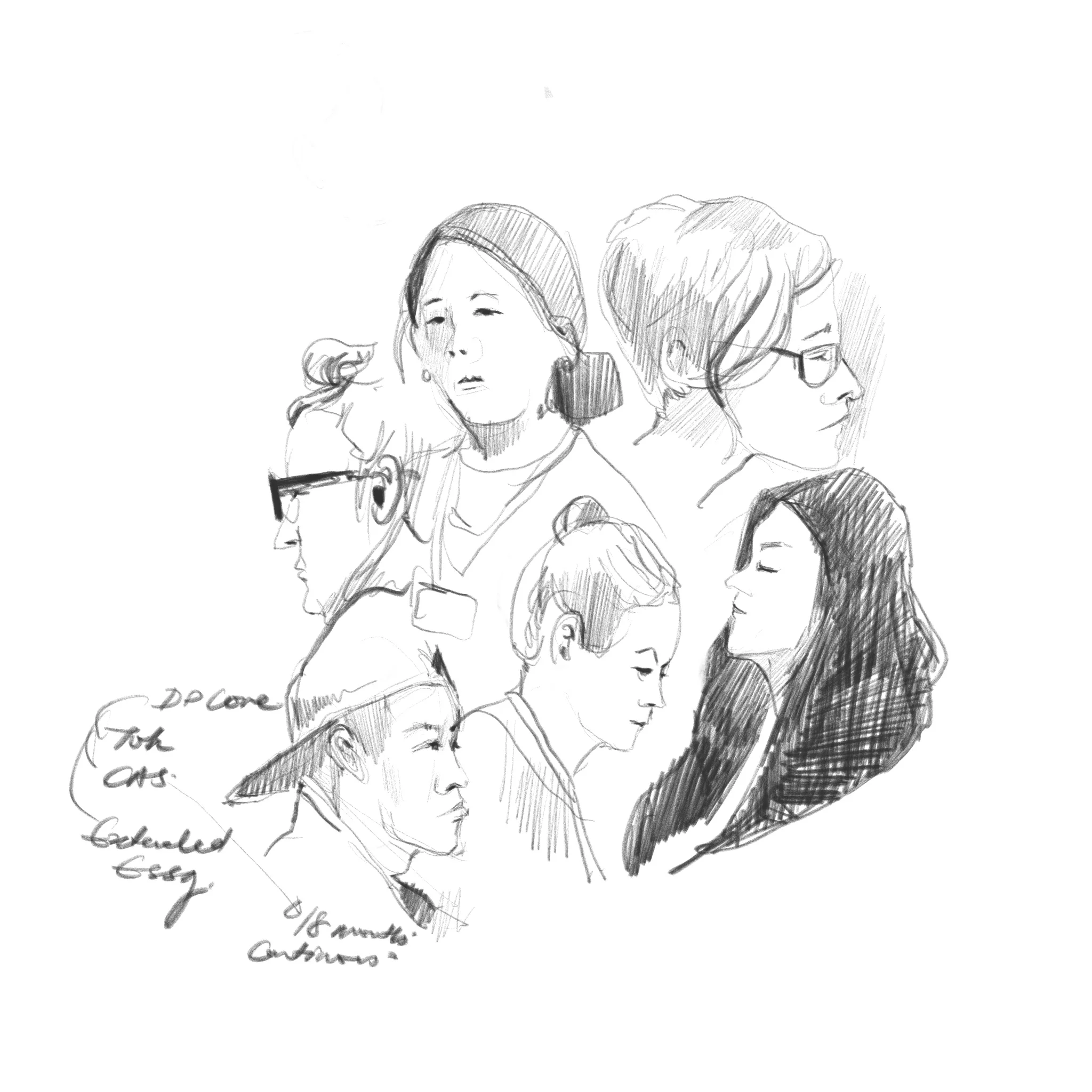 Study of my classmate during class.